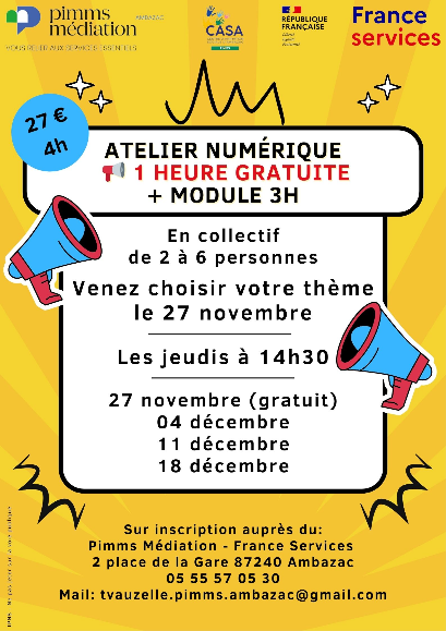 Atelier numérique 1H gratuite*